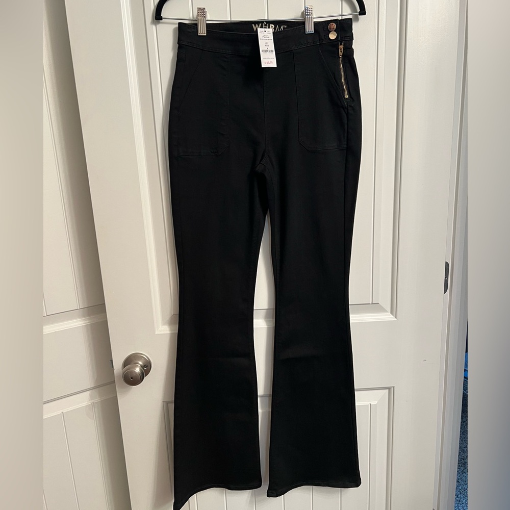White House Black Market, high rise flare, side snap detail, size 4